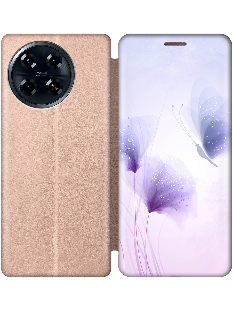 

Чехол-книжка на Tecno Spark 20 Pro+ с принтом "Бабочка и фиолетовые цветы" золотой, Золотистый;фиолетовый, 783985023