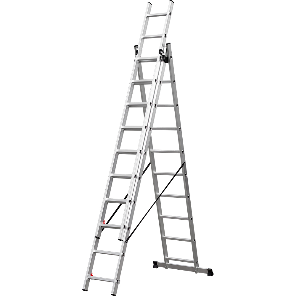 Лестница раздвижная  трехсекционная алюминиевая Raybe RTE730 3х10 7,3м трехсекционная универсальная лестница tribilo 3х9