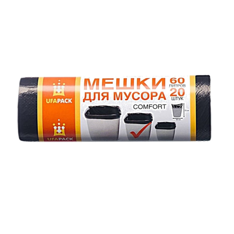 UFAPACK Пакеты для мусора, 60 л 20 шт черные