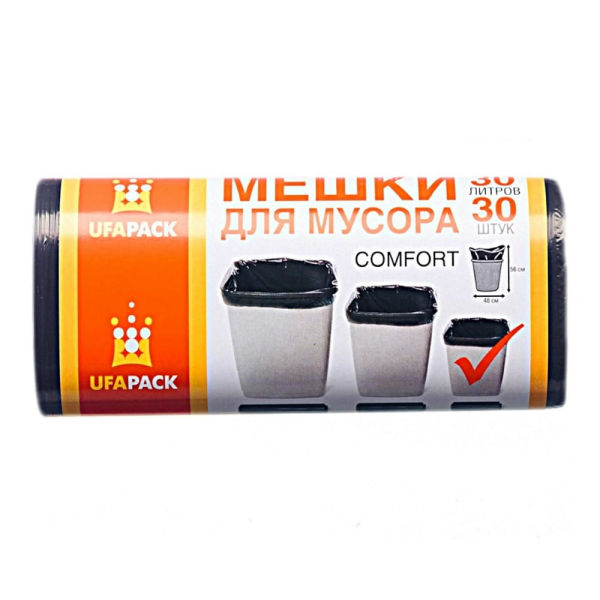 

UFAPACK Пакеты для мусора, 30 л 30 шт черные, Черный