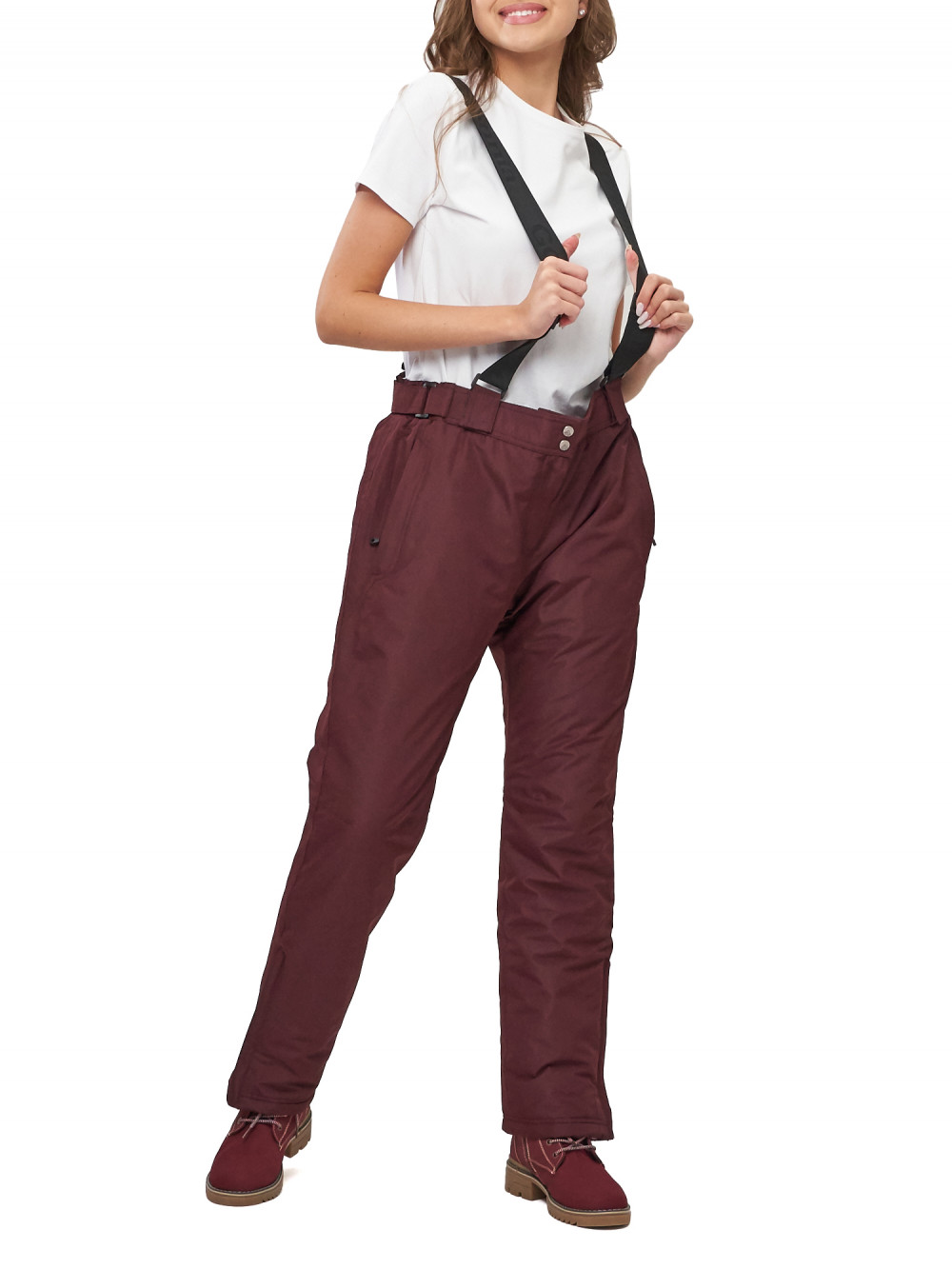 Полукомбинезон брюки горнолыжные женские big size AD66413Bo бордового цвета, 58