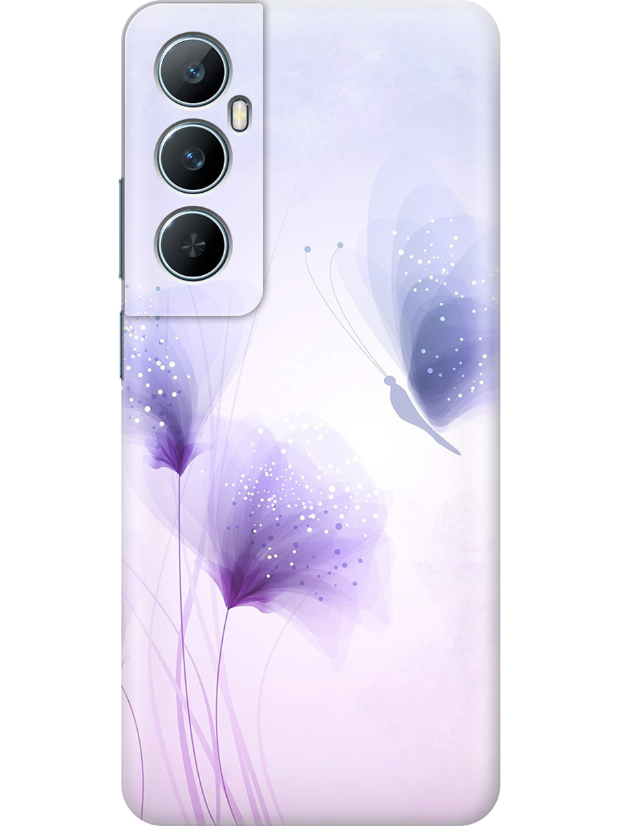 

Силиконовый чехол на Realme C65 с принтом "Бабочка и фиолетовые цветы", Прозрачный;фиолетовый, 783983823