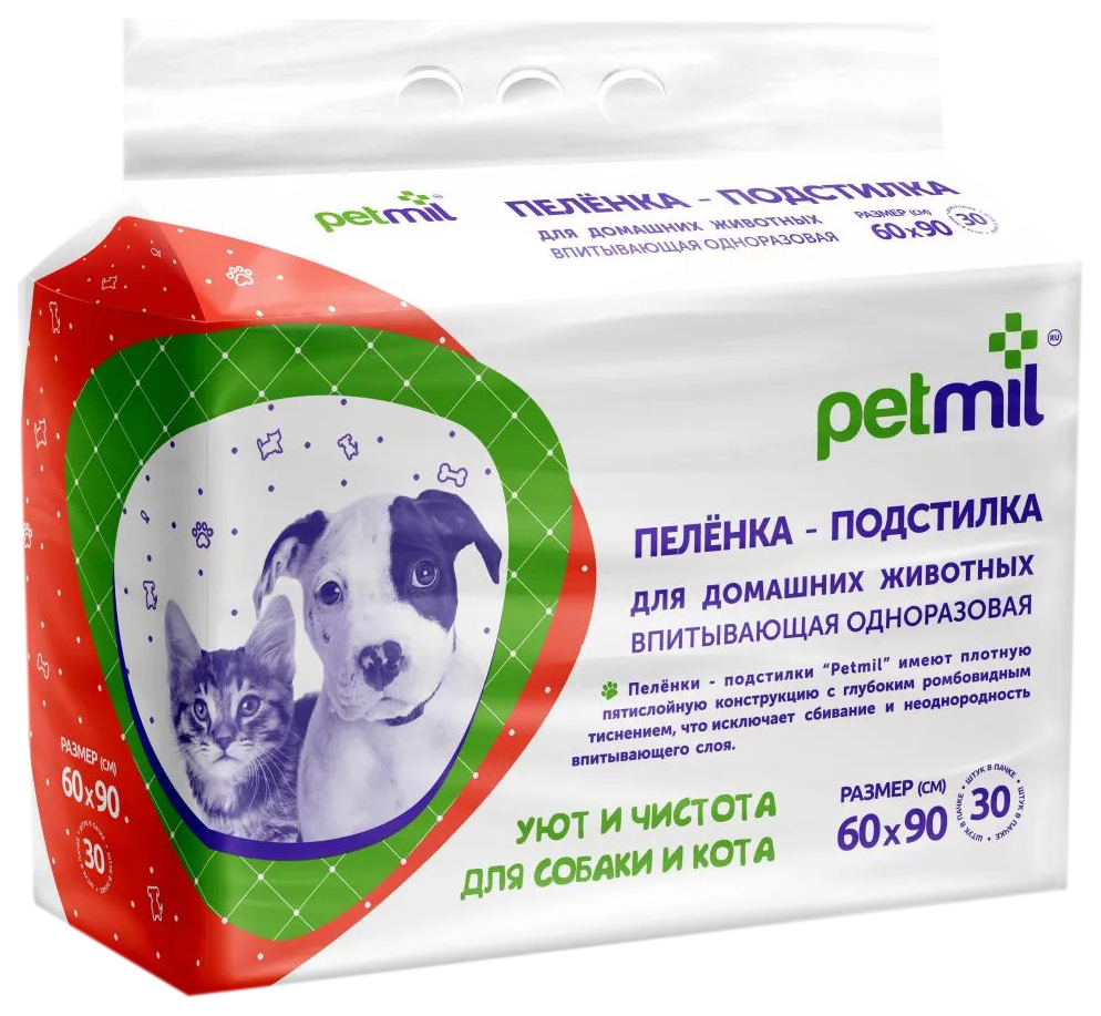 Пеленки для кошек и собак одноразовые Petmil 90 x 60 см, 30 шт