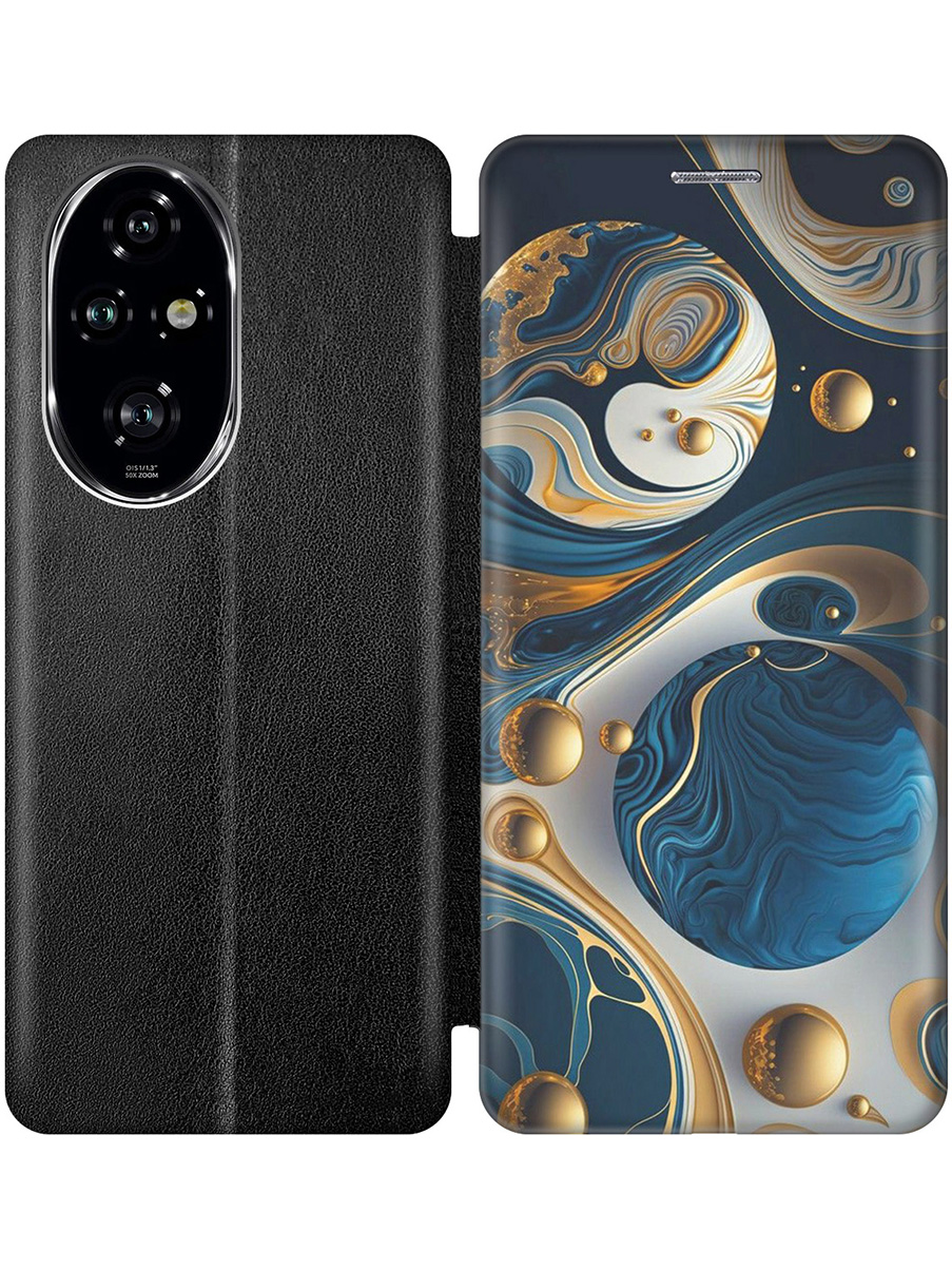 

Чехол-книжка на Honor 200 pro с принтом "Сине-золотые фигуры" черный, Черный;желтый;синий, 783979632