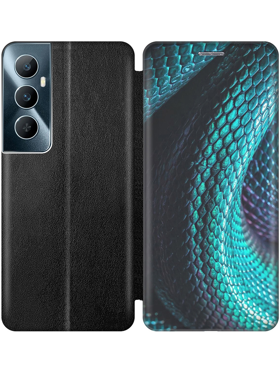

Чехол-книжка на Realme C65 с принтом "Змеиная кожа" черный, Черный;зеленый;синий, 783983832