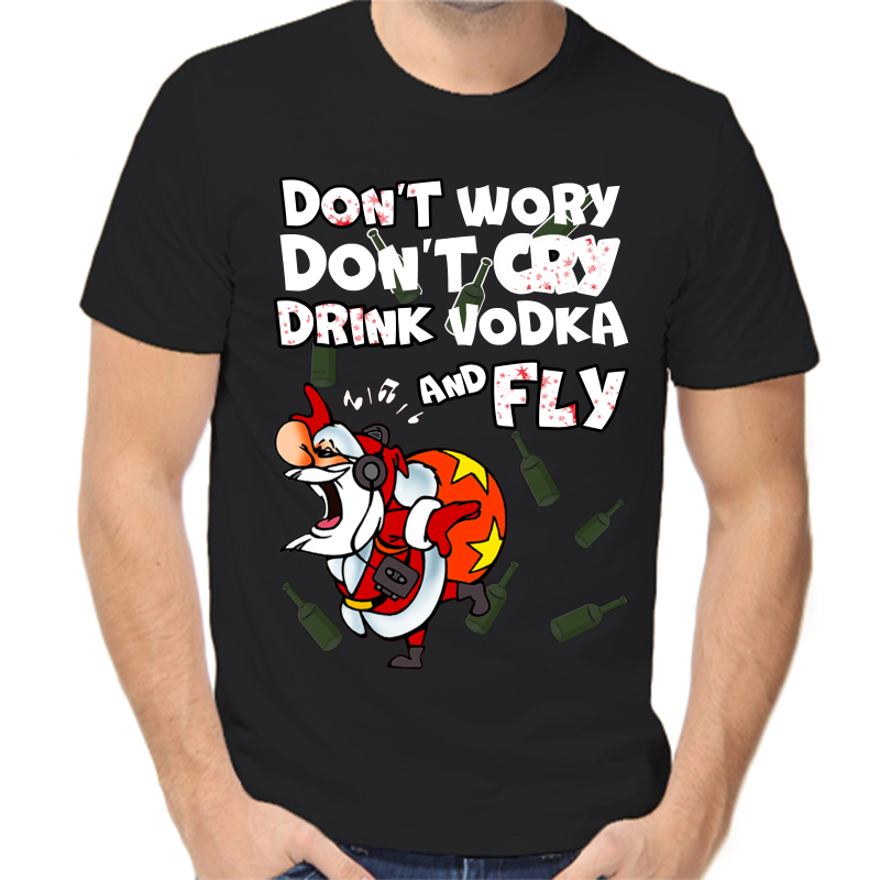 

Футболка мужская черная 54 р-р новогодняя dont worry don’t cry drink vodka and fly, Черный, fm_isi