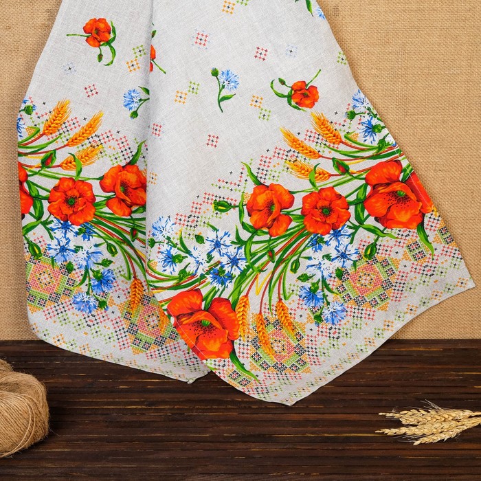 

Рушник льняной Маки, 150 х 36 см, Белый;красный