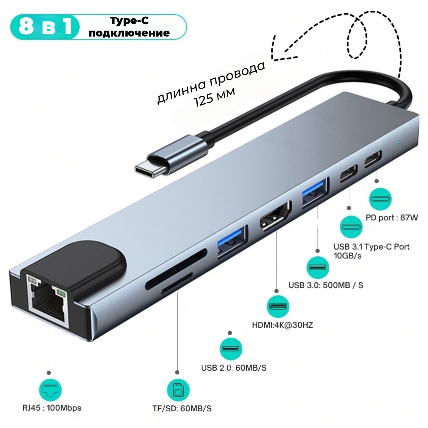 

Разветвитель для компьютера ArcanaTech 8in1 (USB-HUB-8in1), 8in1