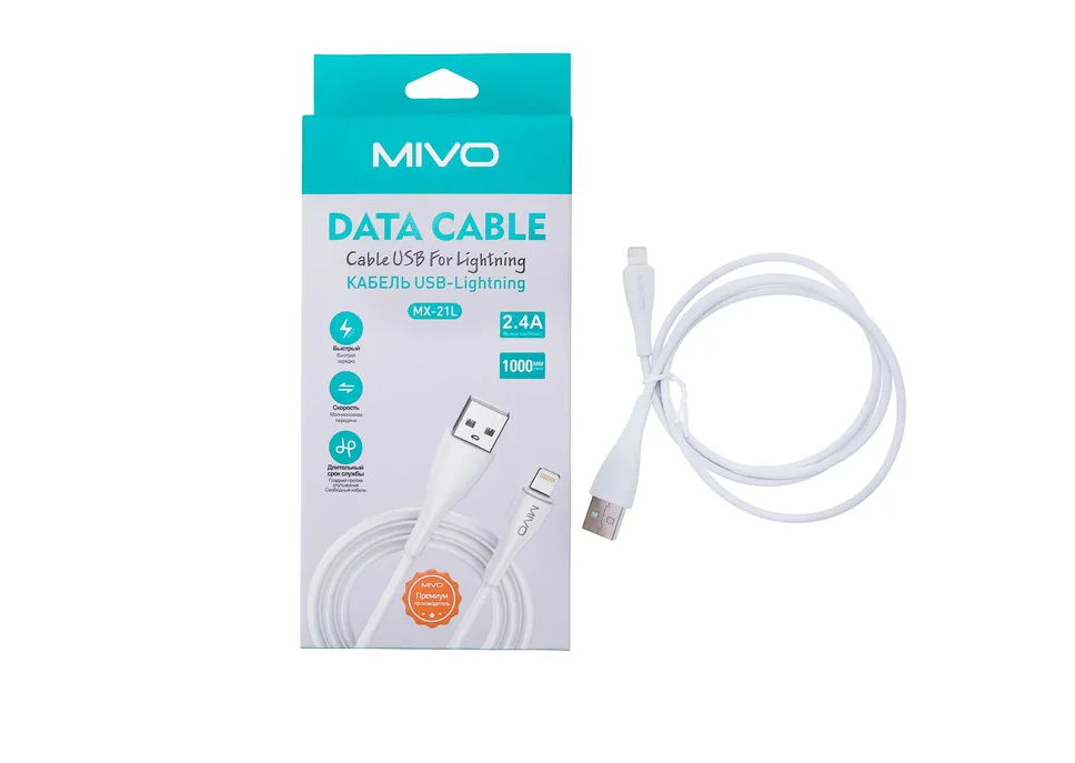 

Кабель MIVO MX-21L USB-Lightning 1 м, 5 В / 2,4 А