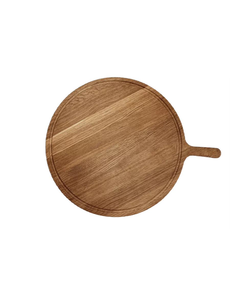 Сервировочная круглая доска под пиццу с ручкой из дуба, d=40 см