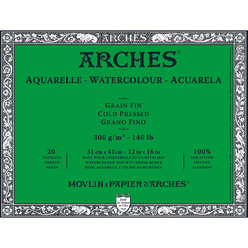 Бумага для акварели Arches, среднее зерно, склейка, 300 гр/м2, 31 x 41 см, 20 л
