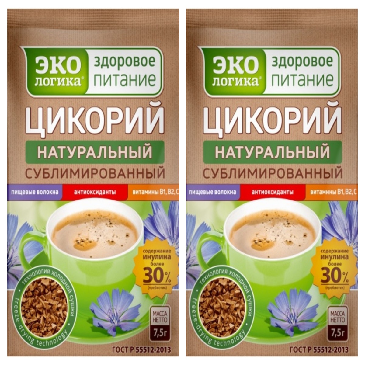 

Цикорий Экологика растворимый, сублимированный, 75 г х 2 шт, растворимый