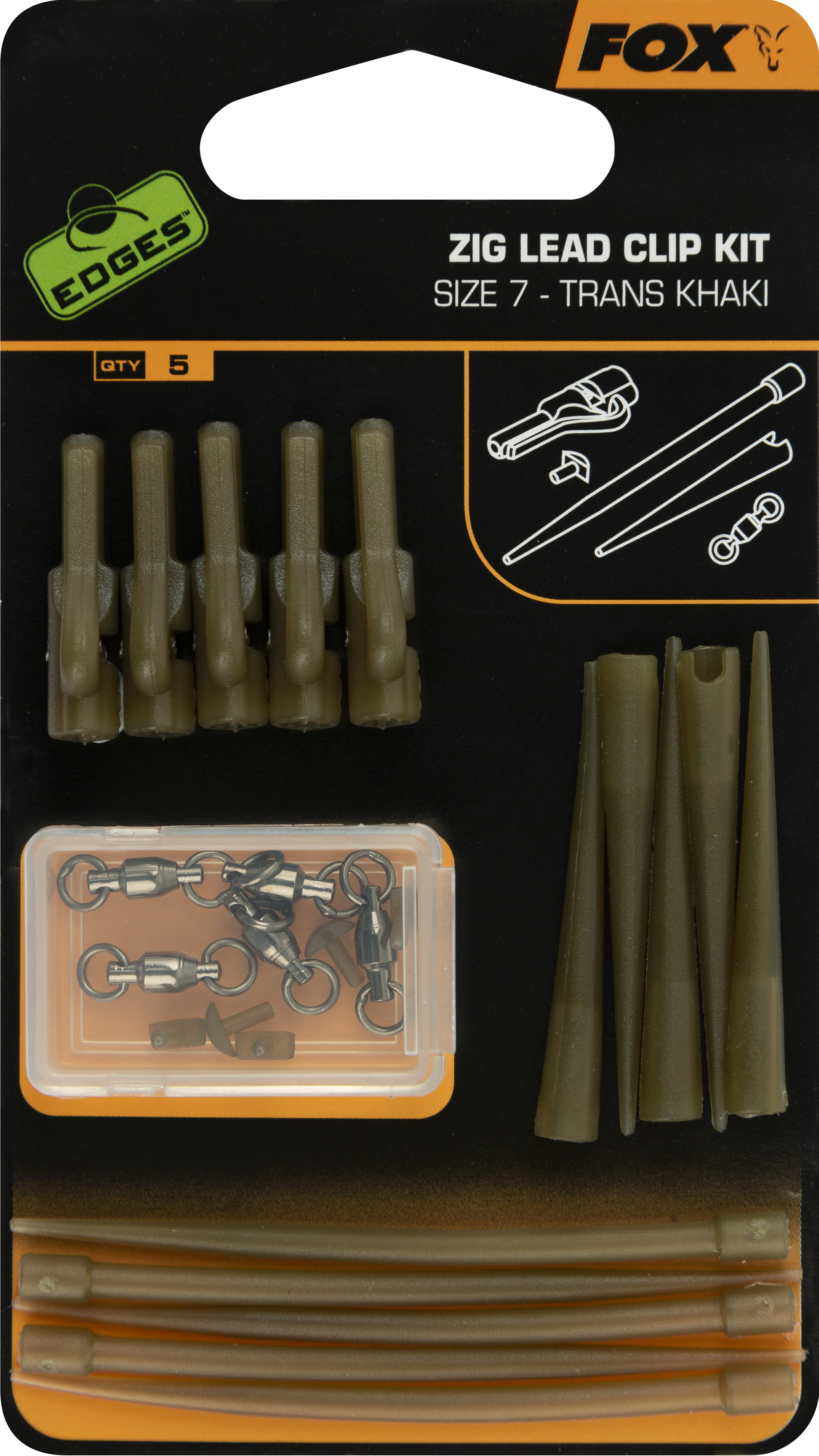 

Безопасная клипса Fox Edges Zig Lead Clip Kit 5шт Size 7 Trans Khaki 2019