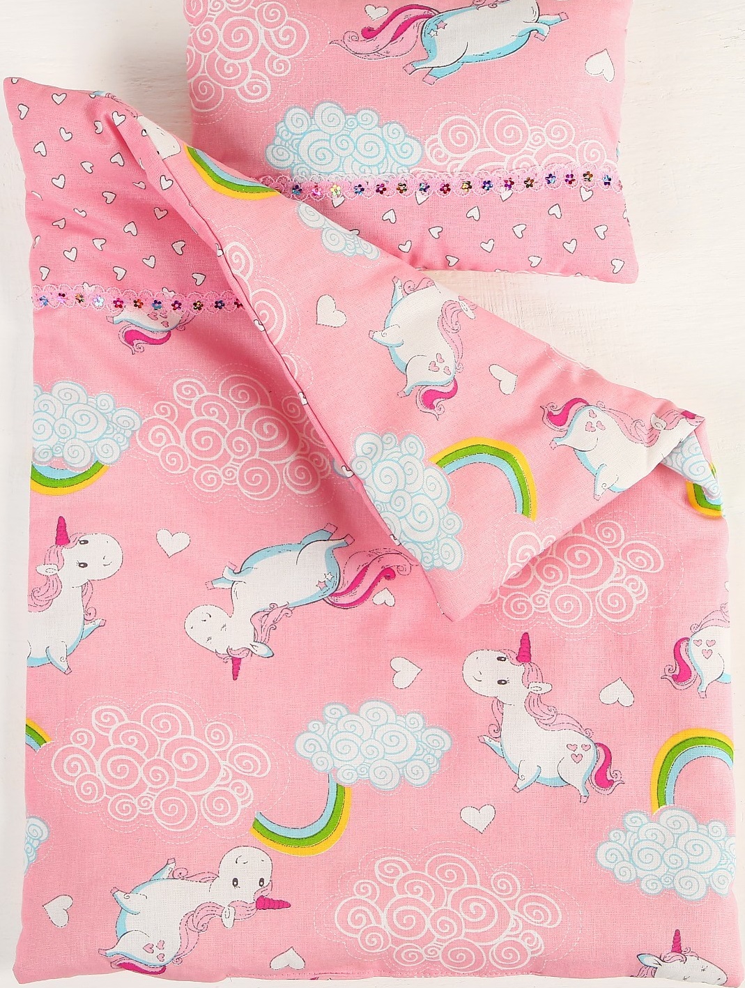 Кукольное постельное Единорог на розовом Страна Карнавалия постельное белье для кукол с котами smallstuff