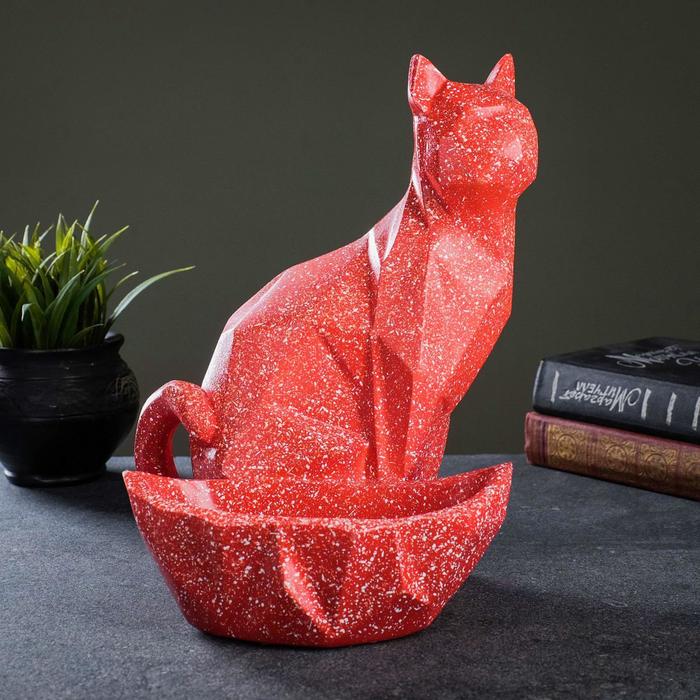 фото Подставка для мелочей кот полигональный красный, 29х23х20см хорошие сувениры