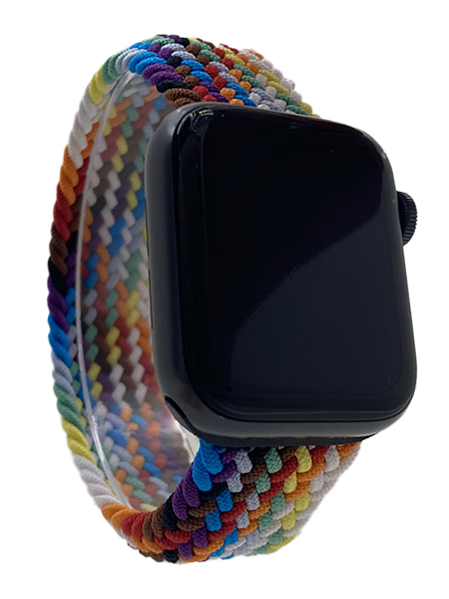 

Ремешок для Apple Watch 1-9/SE (38/40/41 мм), цвет радуги, XS, Разноцветный, Нейлоновый ремешок для Apple Watch 1-9 / SE (38/40/41 мм), без застежки, размер XS