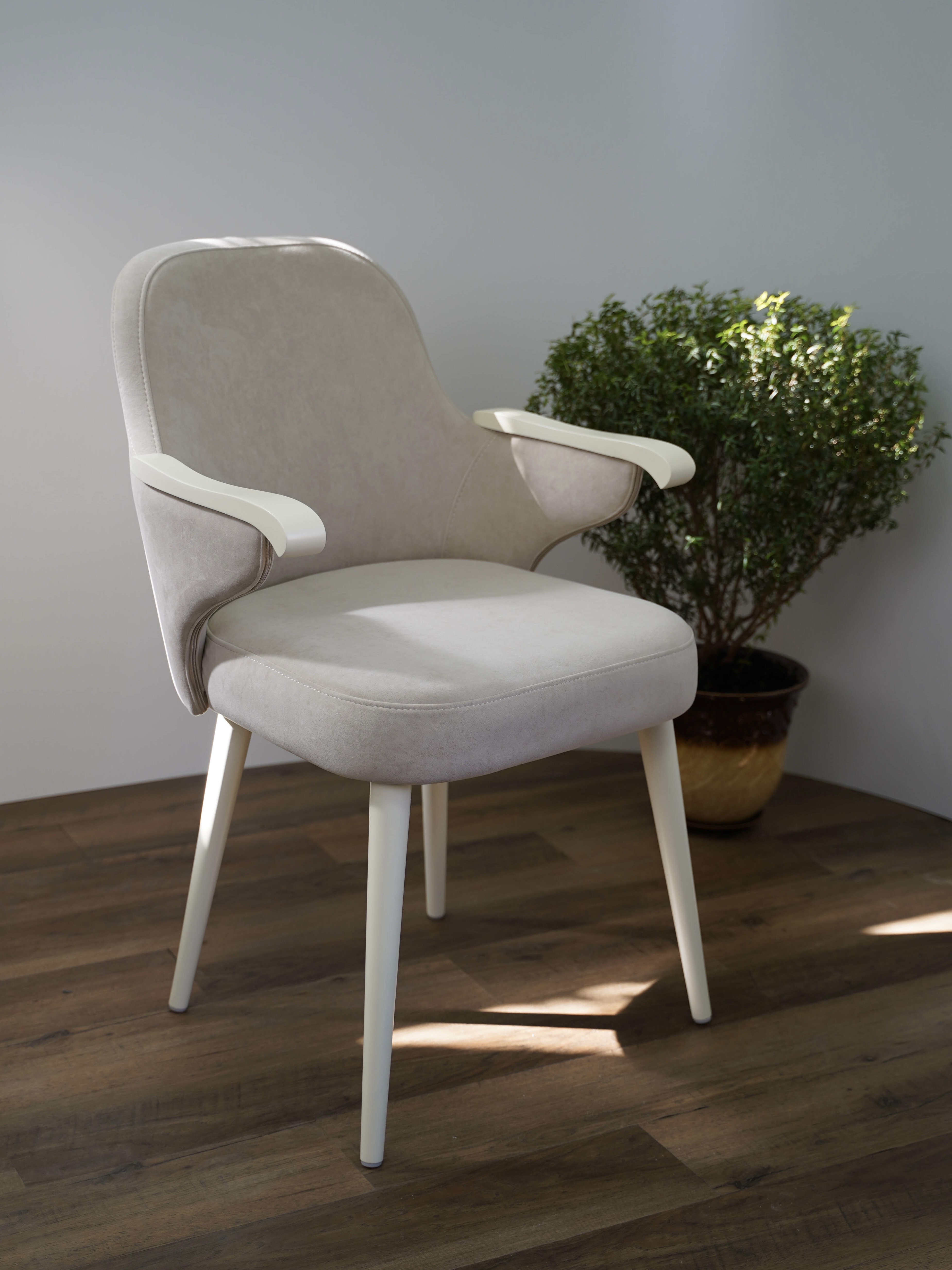 

Стул для кухни с подлокотниками Качественная мебель, кремовый, ножки слоновая кость, Стулья для кухни