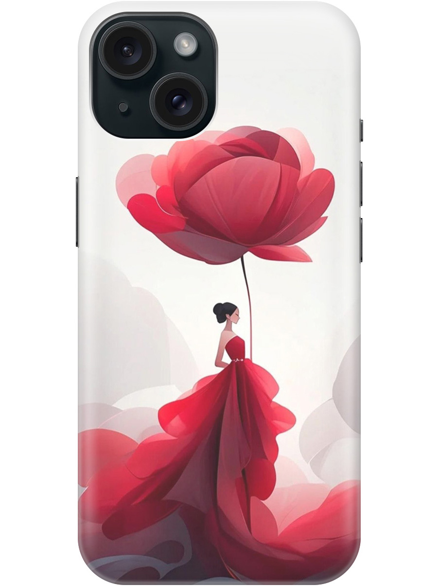 

Силиконовый чехол на Apple iPhone 15 с рисунком "Цветочная девушка в красном", Белый;красный, 20000001