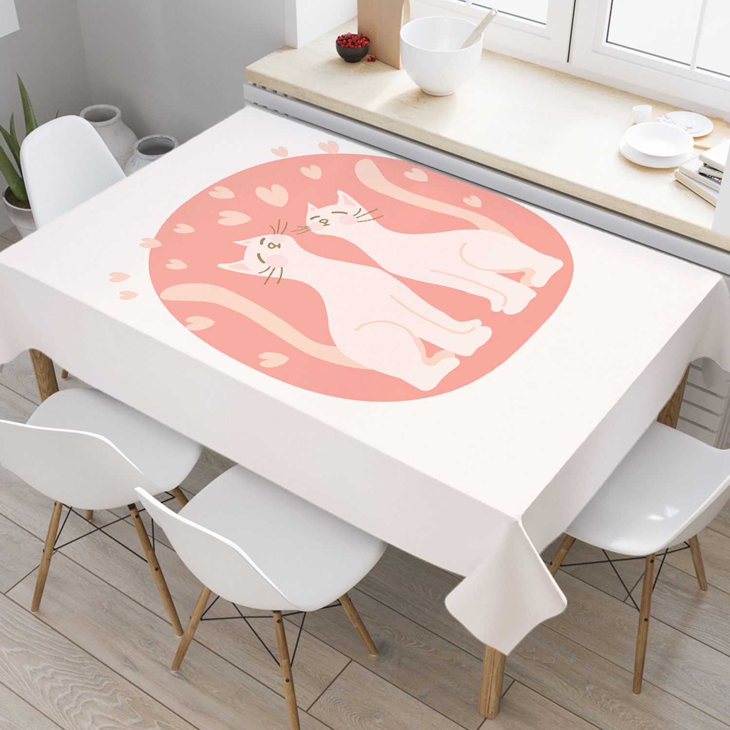 

Прямоугольная тканевая скатерть на стол с рисунком JoyArty "Кошачья любовь", Белый, Кошачья любовь