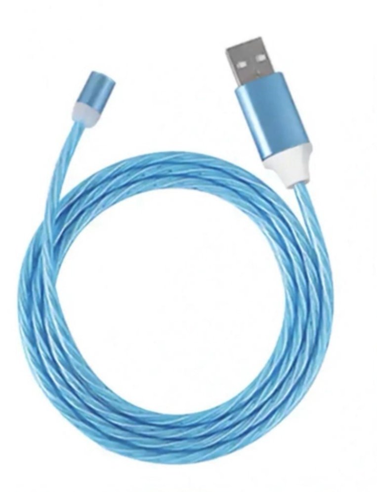 фото Кабель зарядный магнитный светящийся microusb+lightning+type-c голубой x-cabel