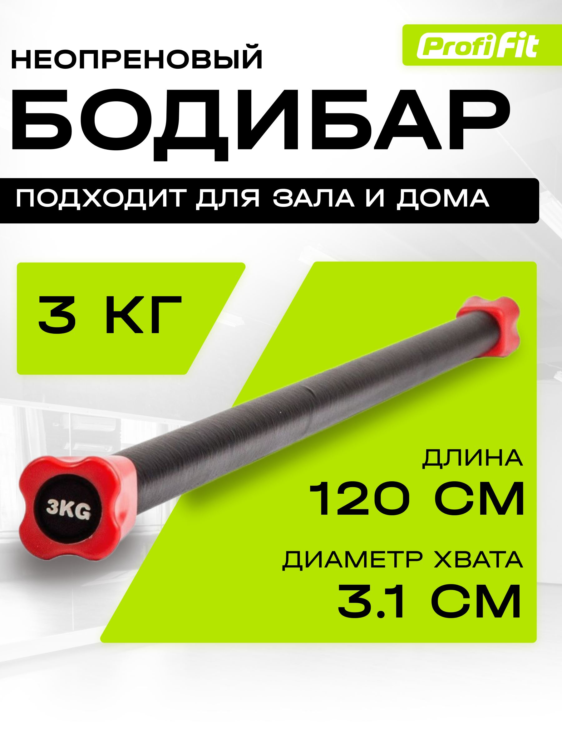 Гимнастическая палка-бодибар для фитнеса и гимнастики (3 кг), Profi-Fit