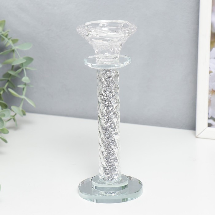 

Подсвечник стекло на 1 свечу Спираль с камешками 18х7х7 см, Прозрачный