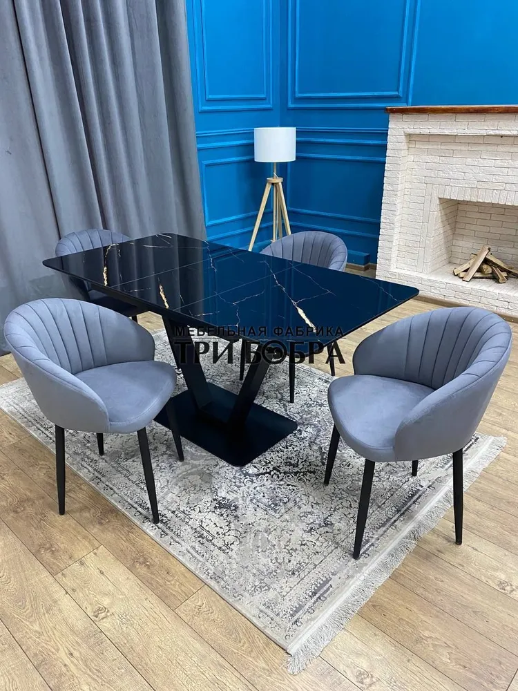 

Обеденная группа Три Бобра Леон черный мрамор/Палермо, серый, Леон / Палермо