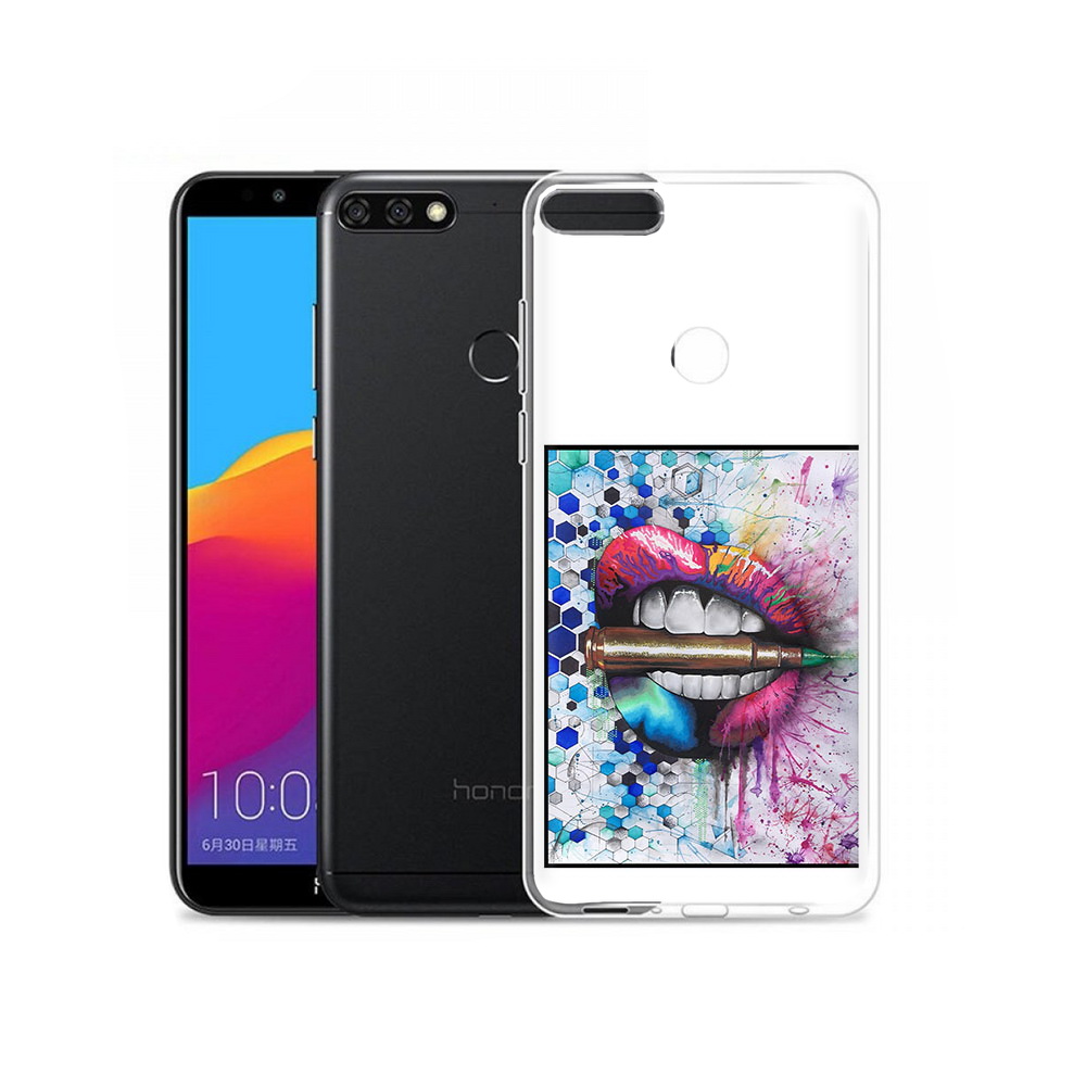 

Чехол MyPads Tocco для Honor 7C Pro разноцветные губы с пулей (PT113786.47.571), Прозрачный, Tocco