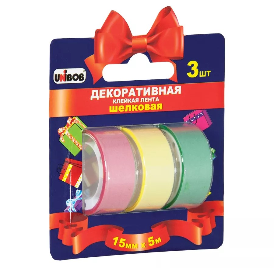 

Лента декоративная клейкая Unibob шелковая 0,015х5м, Разноцветный