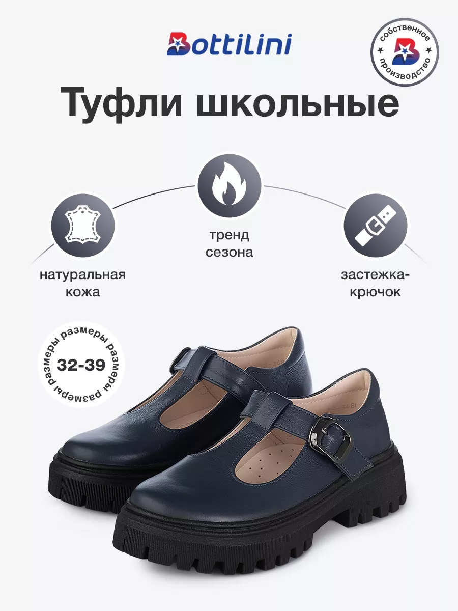 

Туфли для девочек BOTTILINI ТS-348, синий, размер 34 / 21,5 см, ТS-348 girls