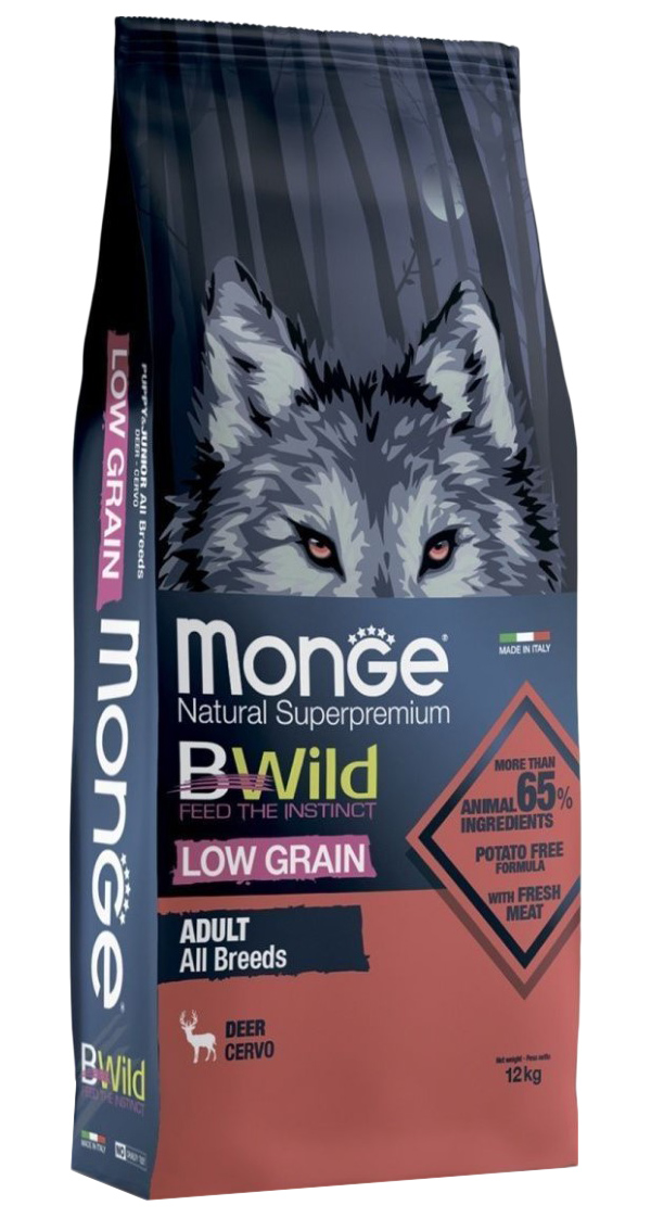 

Сухой корм для собак Monge BWild low grain, оленина, 12 кг