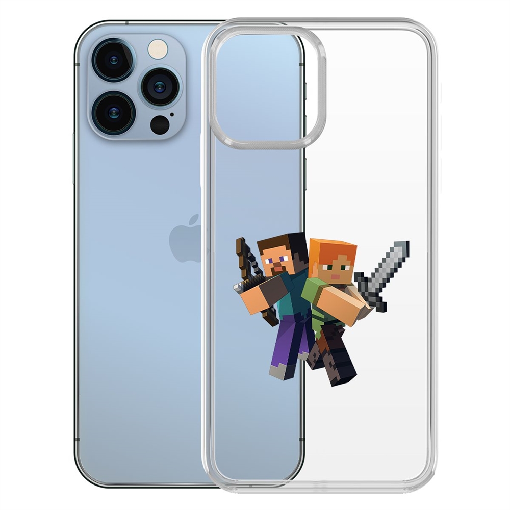 

Чехол-накладка Minecraft-Стив и Алекс для iPhone 13, Прозрачный