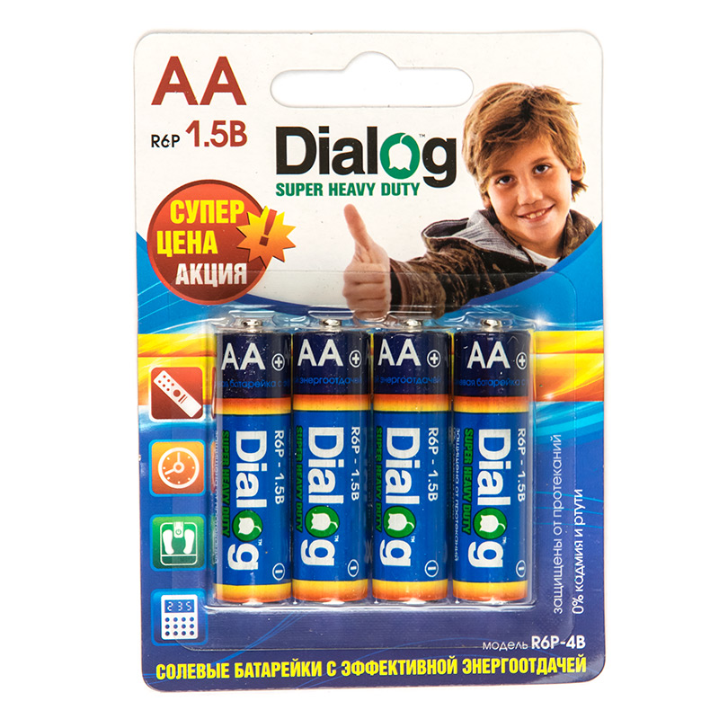 

Батарейка Dialog R6P-4B 4шт. Size AA солевые, R6P-4B