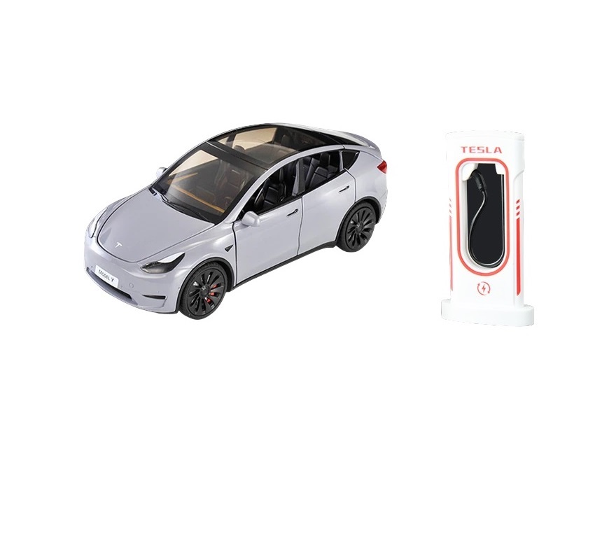 

Коллекционная модель Tesla Y метал с зарядной станцией свет, звук, все открывается 19 см.