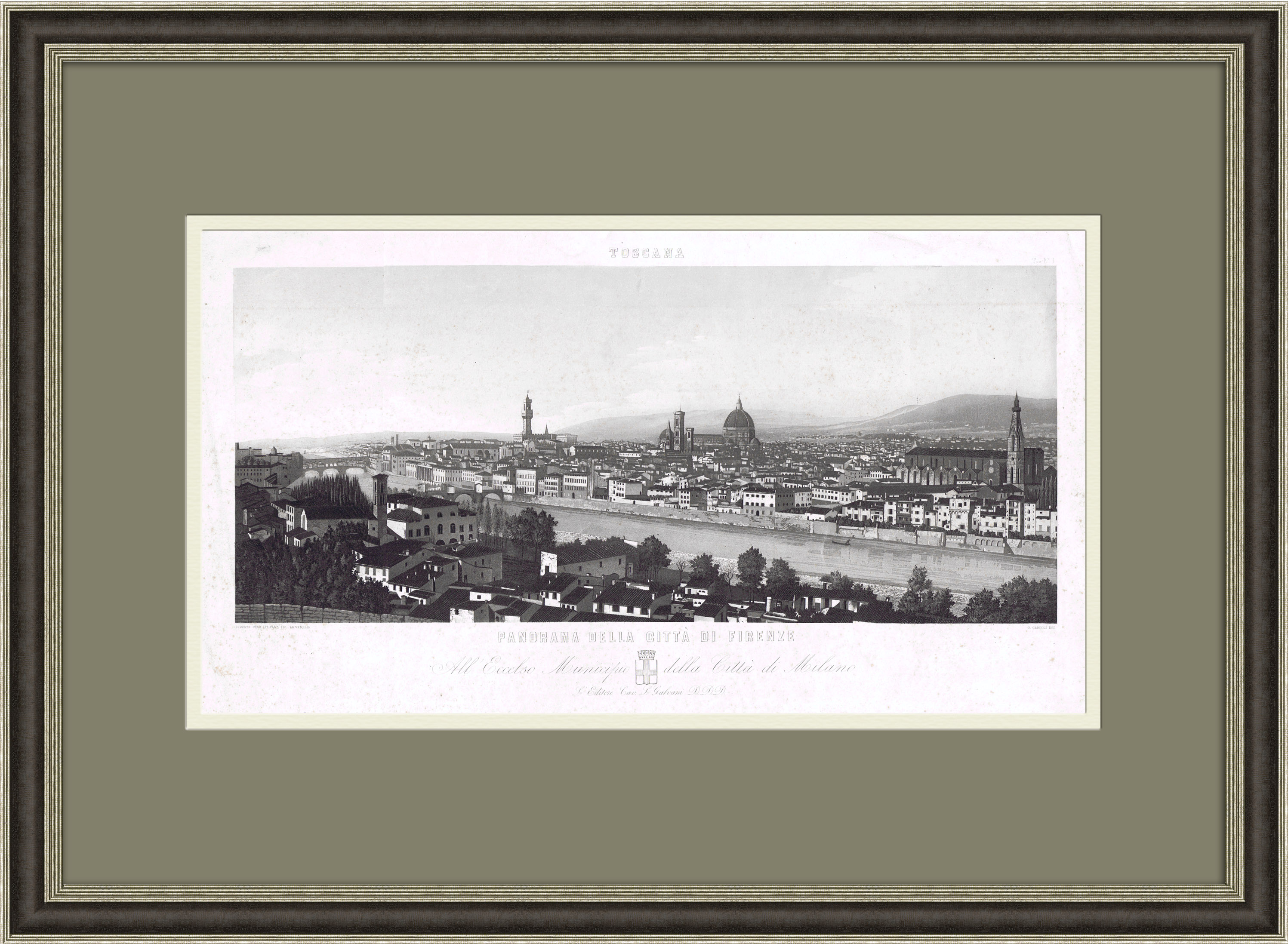 фото Панорама флоренции, италия. большая, редкая гравюра 19 века