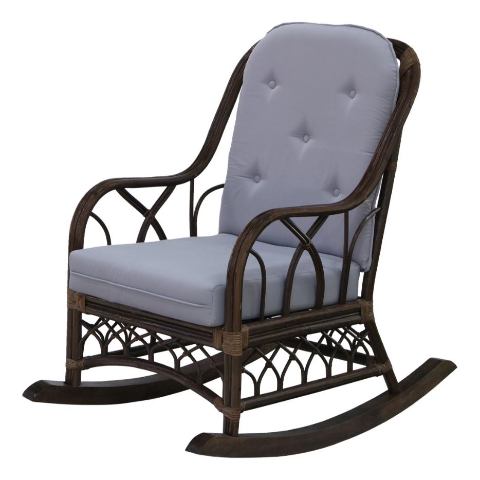 Кресло-качалка Rattan grand Dark brown с подушками серое