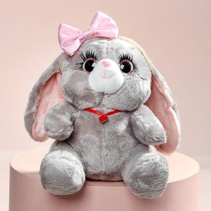 

Milo toys Мягкая игрушка "Зайка Ла-Пу-Ля с повязкой бант", цвет серый, 20 см