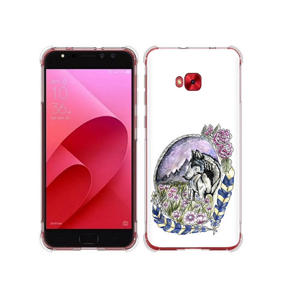 

Чехол MyPads Tocco для Asus ZenFone 4 Selfie нарисованный волк в цветах с перьями, Прозрачный, Tocco