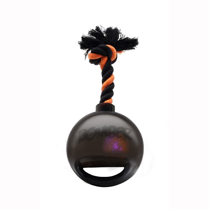 фото Апорт для собак hagen bomber мяч светящийся с ручкой, черный, 12.7 см