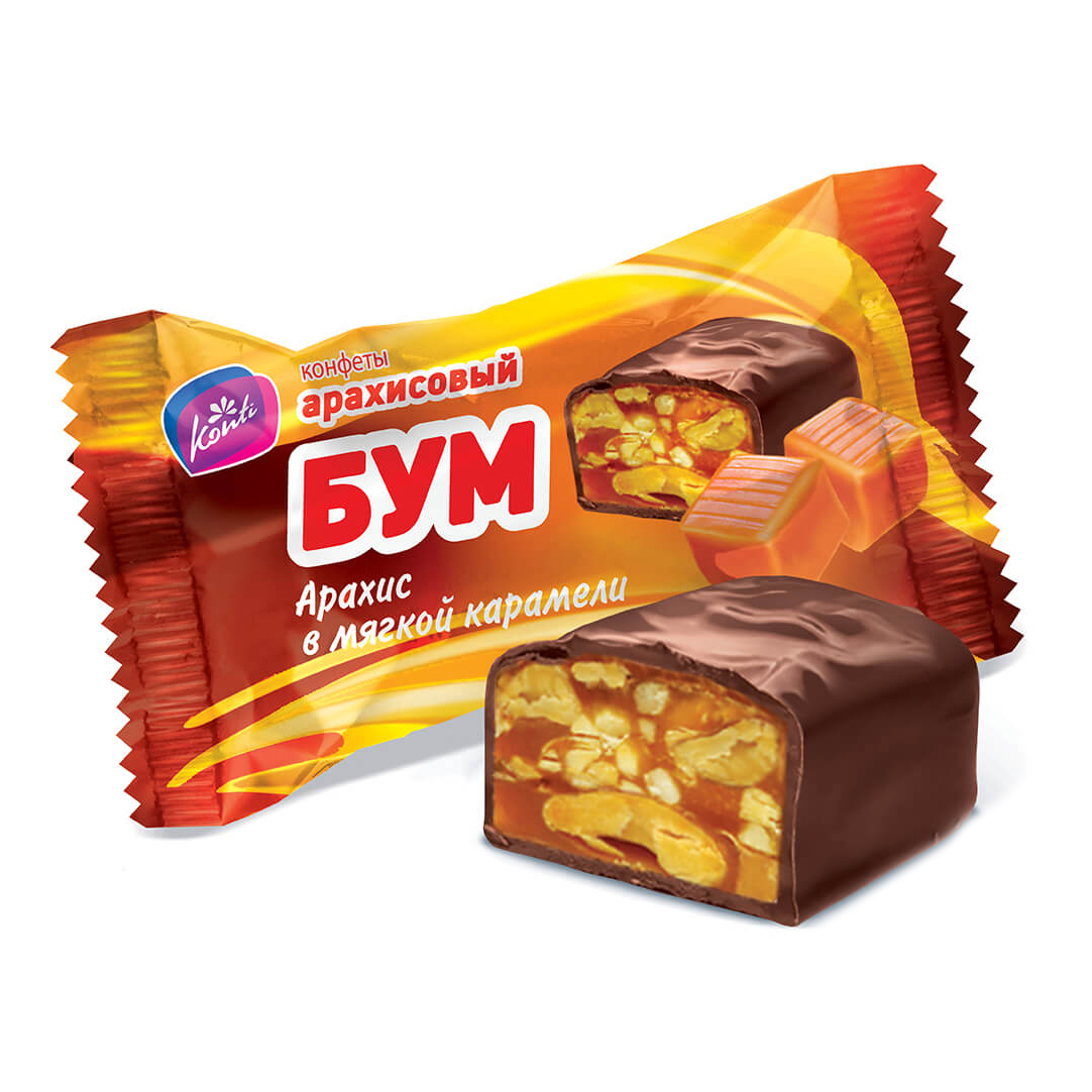 

Конфеты глазированные Konti Арахисовый Бум с арахисом в мягкой карамели