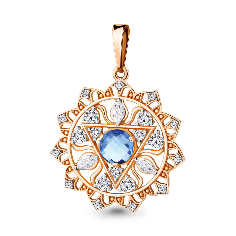 фото Подвеска из серебра с фианитом и стекло aquamarine 24363101аб_925_з