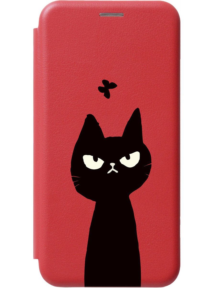 

Чехол-книжка на Tecno Spark 10 "Disgruntled Cat" красный, Красный;серый, 159547