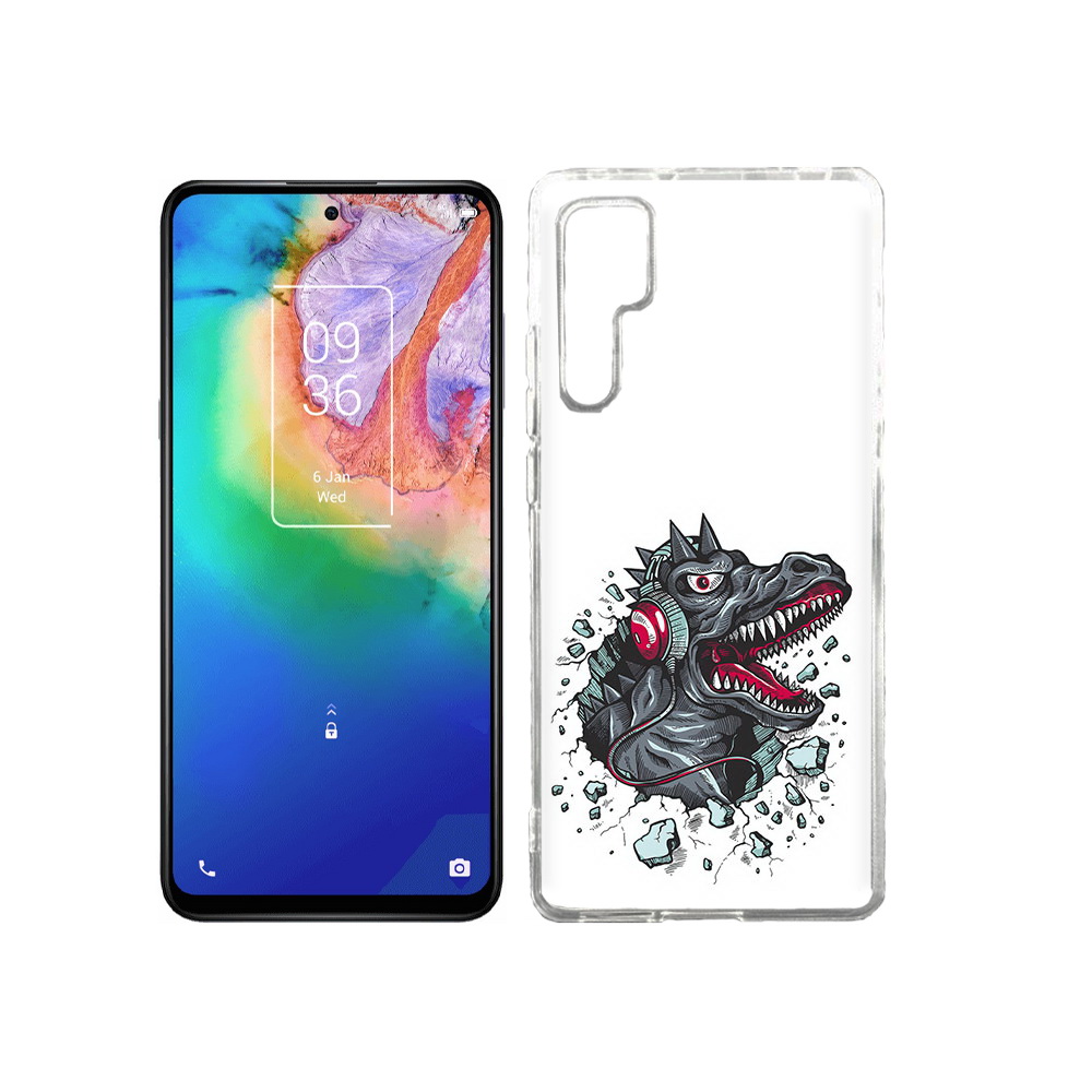 

Чехол MyPads Tocco для TCL 20 Pro Нарисованный динозавр в наушниках, Прозрачный, Tocco