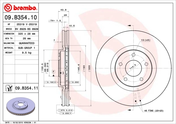 

09.B354.11 Диск тормозной UV Coated перед Brembo