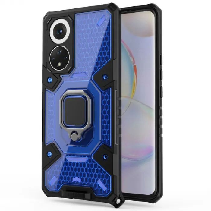 

Противоударный чехол с защитой камеры и кольцом для Huawei Honor 50 / Nova 9, Синий, Honeycomb Armor