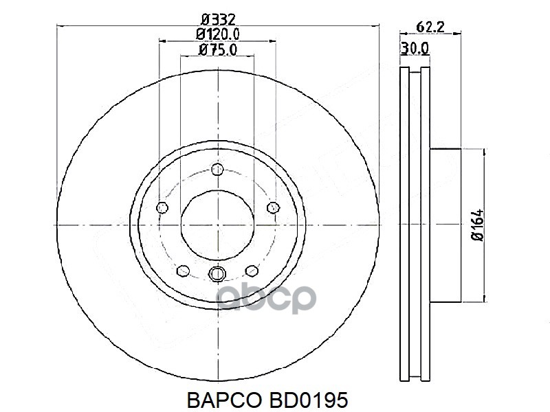 

BAPCO BD0195 Диск тормозной передний вентилируемый 1шт, BD0195