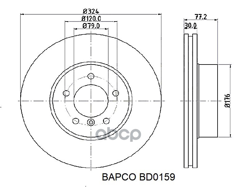 

BAPCO BD0159 Диск тормозной передний вентилируемый 1шт, BD0159