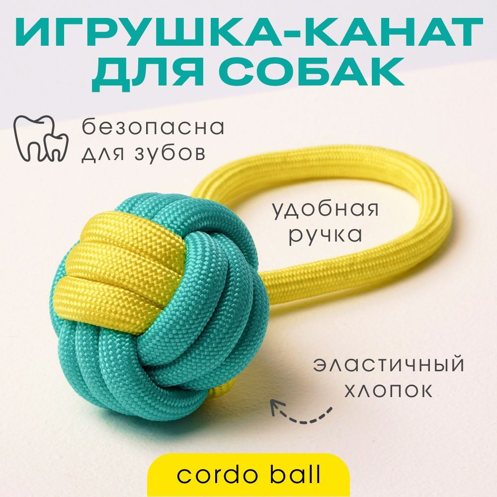 Игрушка-канат для собак BARQ Cordo Ball бирюзовый лимон, 22см