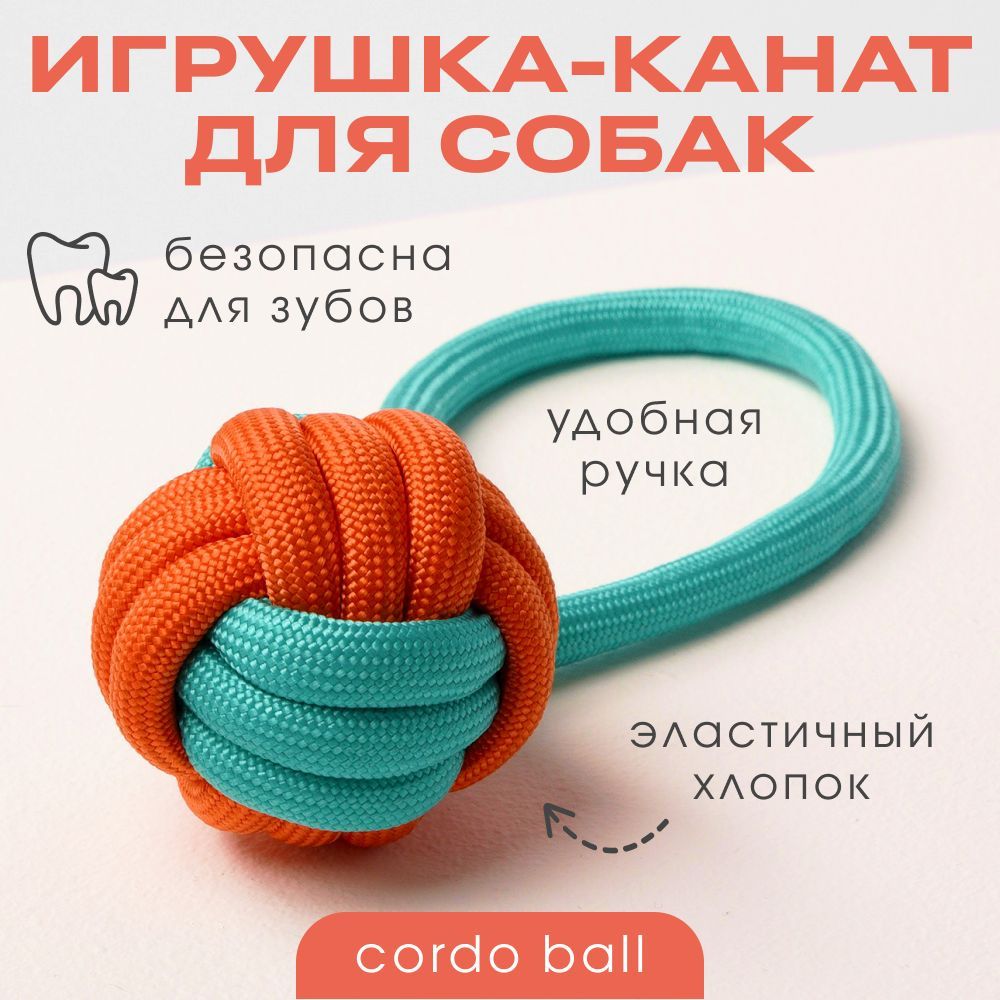 Игрушка-канат для собак BARQ Cordo Ball бирюзовый апельсин, 22см