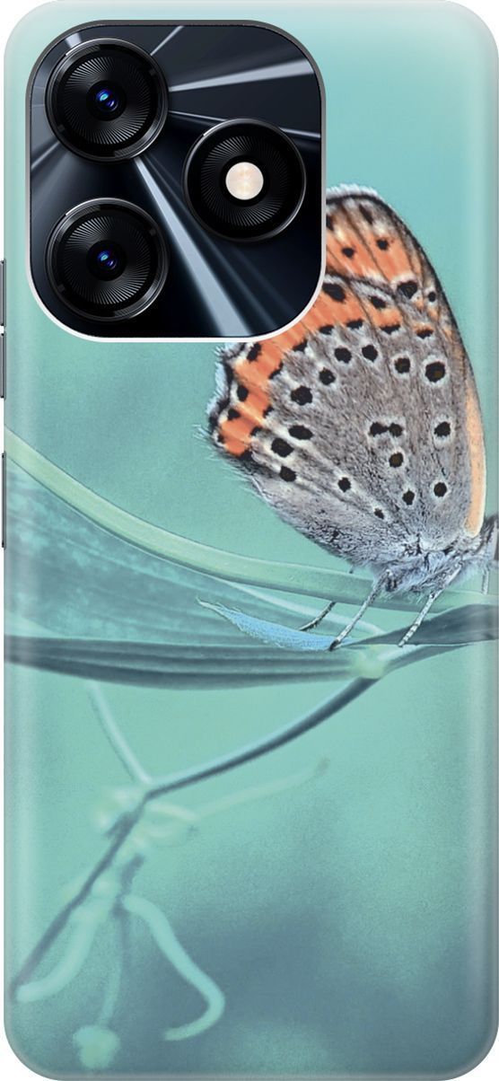 

Силиконовый чехол на Tecno Spark 10 "Бабочка на листке", Голубой;оранжевый, 159541